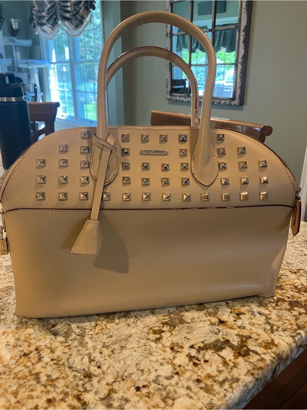 Studded Dome Satchel - Beige Women's Handbag